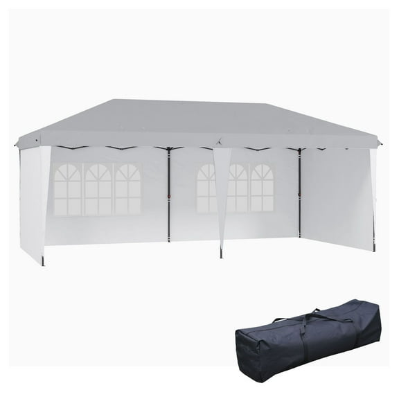 10x20 Pop Up Canopy Tent with Sidewalls, Instant Gazebo for Patio, Garden - UV Protection White