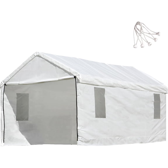 10x20 ft Carport Replacement Canopy Cover with Enclosure Kit - Heavy-Duty Waterproof Tarp with UV Protection, Easy Install Canopy Shelter Top with Sidewalls & Windows (Frame NOT Included)