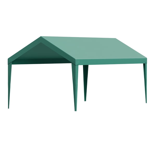 10x20 ft Carport Tarp - Heavy UV/Waterproof, convenient Garage Tent Top, Ball Bungees, Dark Green (No Frame)