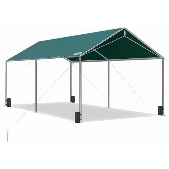 10x20 ft Heavy Duty Car Canopy Galvanized Frame Carport Outdoor Party Tent Boat Shelter with 3 Reinforced Steel Cables - Green