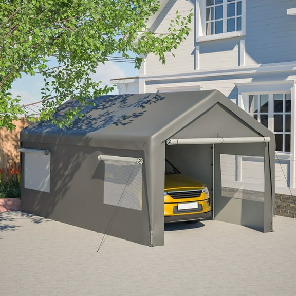 10x20 ft Heavy Duty Car Canopy with Roll-up Windows Sidewalls, Portable Car Shelter Garage Party Tent All-Season Tarp for Car Boat Truck Motorcycle