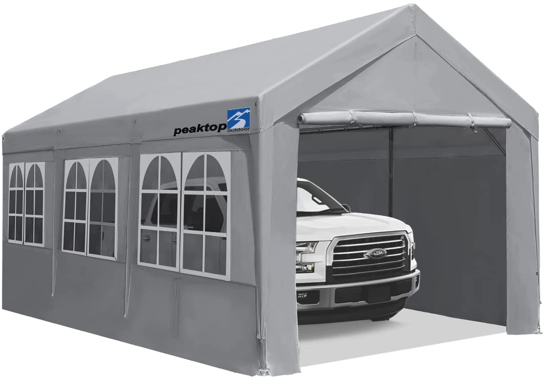 10x20 ft Upgraded Heavy Duty Carport with Adjustable Heights from 9.5ft