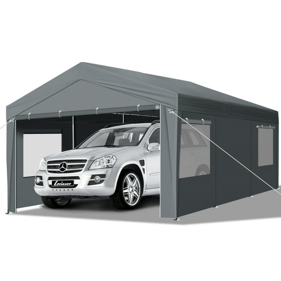10x20FT Grey Carport Canopy - Heavy-Duty Steel Frame & UV-Resistant PE Cover for Driveways, Gardens, Outdoor Events, Vehicle Protection