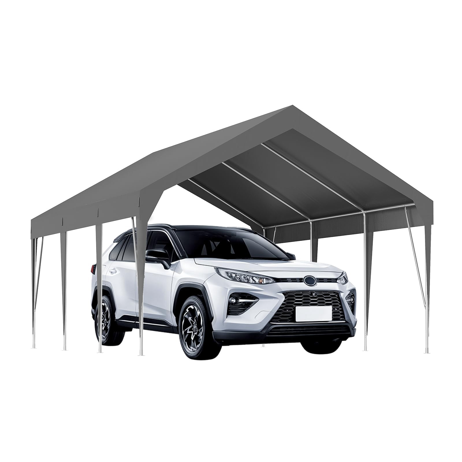 10x20FT Heavy Duty Carport Outdoor Car Canopy UV Resistant Waterproof Party Tent All-Season Portable Garage Gazebo Shelter for Car, Storage Shed, Gray