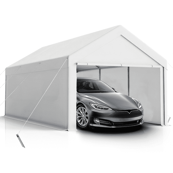 10x20FT Heavy Duty Carport, Portable Garage with Removable Sidewalls and Doors for Car, Truck, SUV, UV Resistant Waterproof Carport Canopy for Outdoor, All-Season Tarp for Car (White)