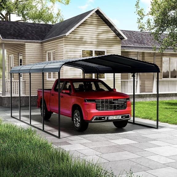 RV Metal 10x20FT Heavy Duty Carport Canopy Kit, All-Weather Aluminum Car Port with Steel Frame Shelter Cover for Cars, Trucks, Boats, Patio & Backyard