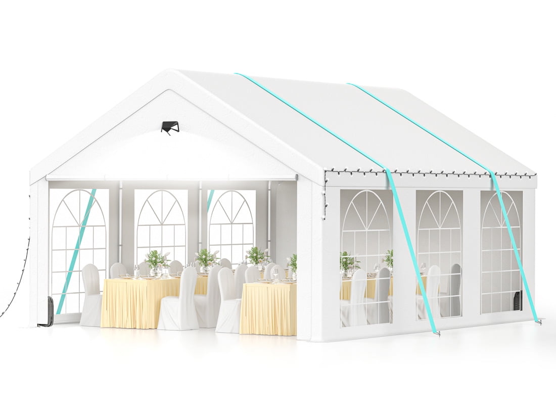 10x20FT White Steel Frame Patio Party Tent with Removable Sidewalls