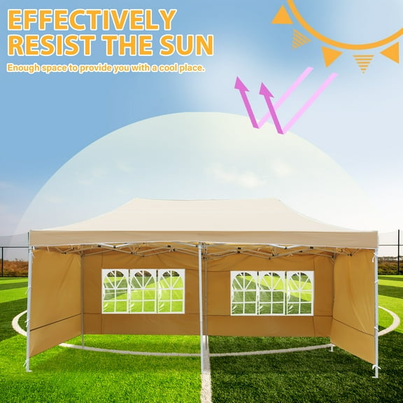 Foxnovo Quick Setup Khaki Outdoor Canopy with Reinforced Frame and Elegant Design