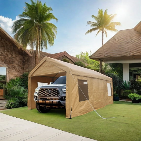 10x20ft Carport Canopy, Outdoor Portable Garage & Shelter, Awning Car Canopy Tent with Side Walls, All-Weather Outdoor Shed Tent for Car, Boat, Truck, Sand