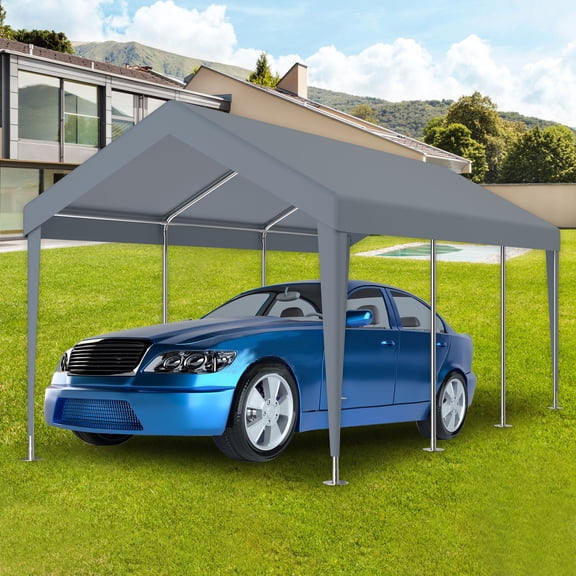 10x20ft Carport Replacement Awning Cover, Waterproof UV Resistant Tarp with 76 Elastic Snaps for Garage Shelter, Frame Not Included