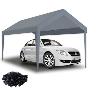 10x20ft Carport Replacement Canopy Cover, Heavy Duty Garage Shelter Tent Party Tent with 76 Elastic Buckles, Waterproof & UV Protected Tarp, Not Include Frame, Grey
