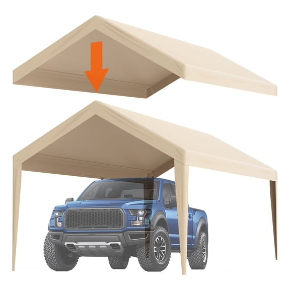 10x20ft Heavy Duty Waterproof UV Protected Carport Canopy Replacement Cover Beige Top Only Easy Installation with Ball Bungees