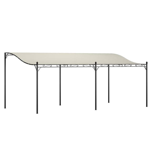 10x20ft Outdoor Pergola, Wall Mount Metal Patio Canopy with Drainage, Cream White
