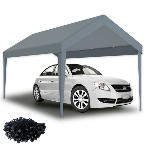 10x20ft Waterproof UV Carport Canopy with 72 Elastic Buckles - Grey