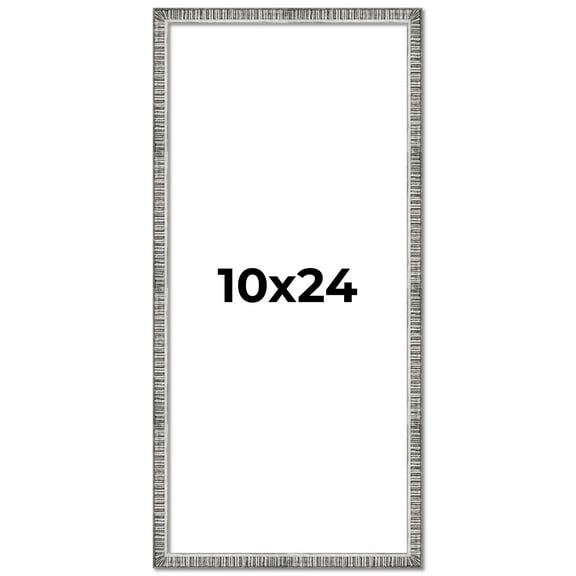 10x24 Frame Silver Grey Distressed Solid Wood Picture Frame | 0.75 Inch Moulding Width | Interior