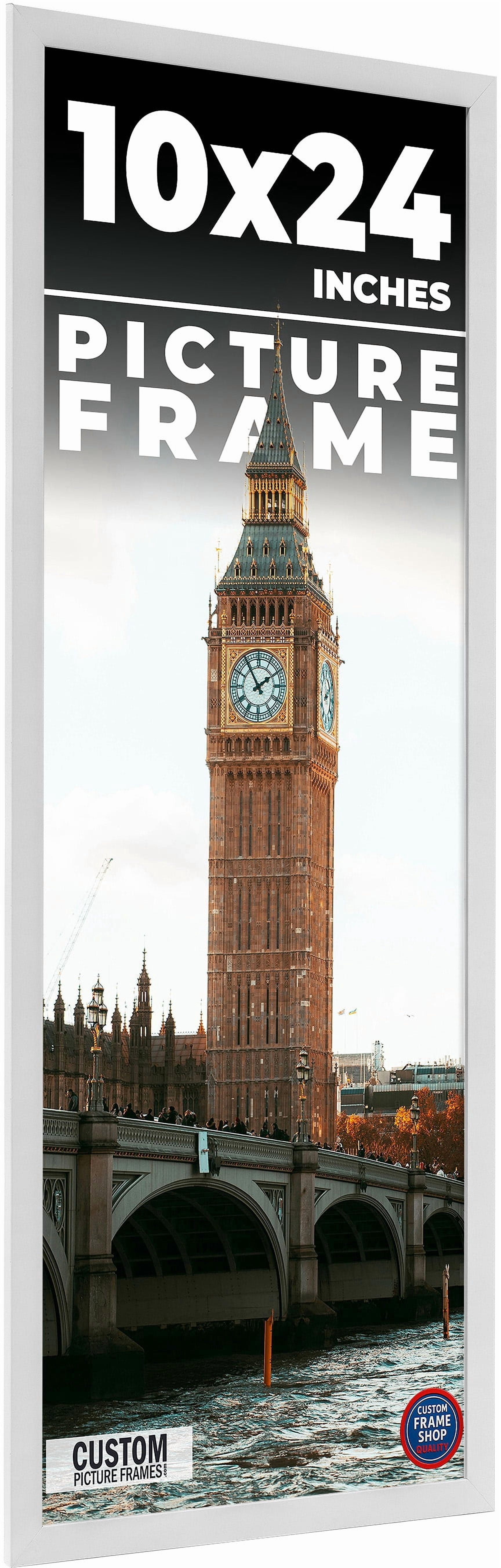 10x24 Frame White Solid Wood Picture Frame Includes UV Acrylic Shatter ...