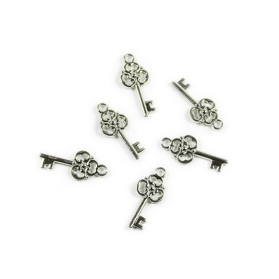 10x24mm Pack Of 10 Bali Style Silver Pewter Mortice Key Charm ForJewelry Making