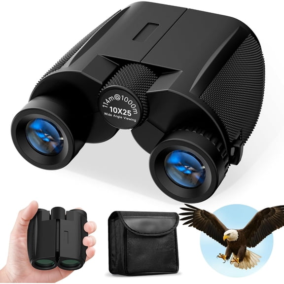 10x25 Compact Binoculars for Adults and Kids, Large View Waterproof Small Binoculars with Low Light Vision BAK4 Prism FMC Lens for Cruise Ship Bird Watching Travel Hunting, Military Green