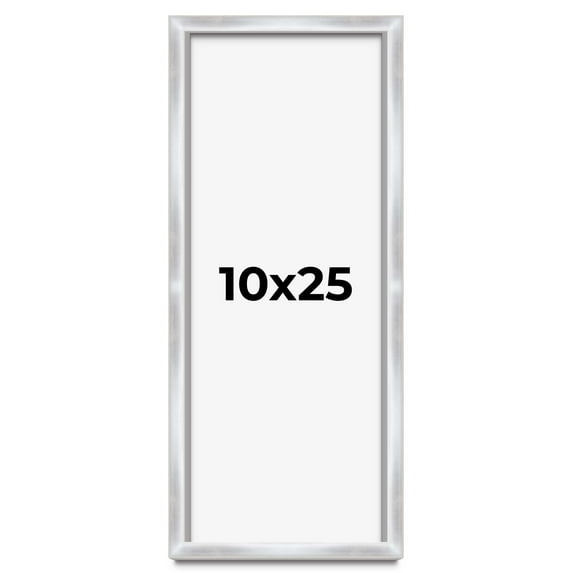 10x25 Frame Silver Whitewashed Wood Grain Solid Wood Shadow Box | 0.75 Inch Moulding Width | 0.75