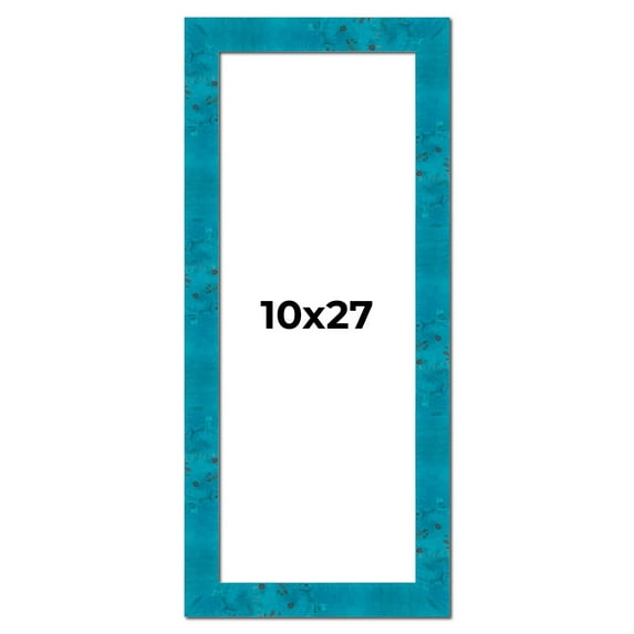 10x27 Frame Blue Teal Burl Wood Picture Frame | 1.75 Inch Moulding Width | Interior Frame Depth 0.5