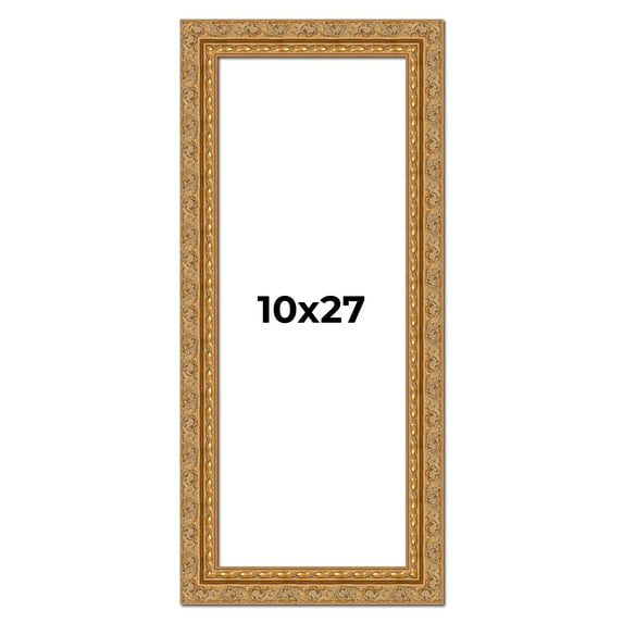 10x27 Frame Gold Ornate Solid Wood Picture Frame | 2 Inch Moulding Width | Firman Traditional Photo