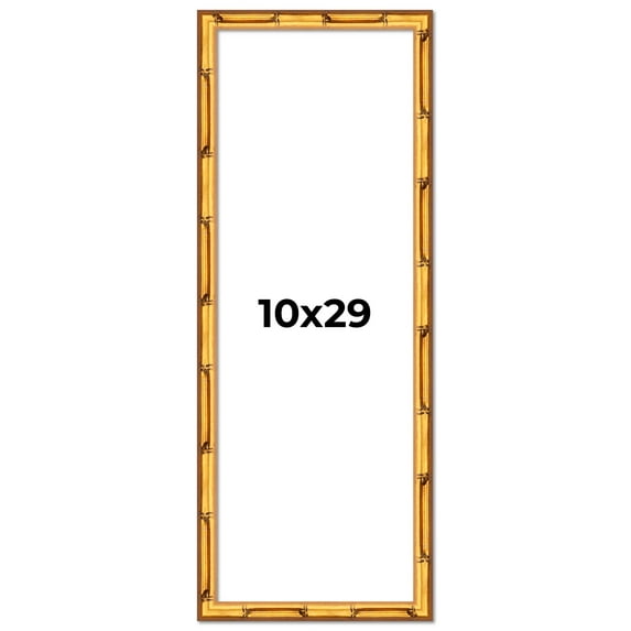 10x29 Frame Gold Bamboo Solid Wood Picture Frame | 1 Inch Moulding Width | Interior Frame Depth