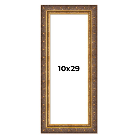 10x29 Frame Vintage Gold Solid Wood Picture Frame | 2.5 Inch Moulding Width | Ornate Bronze Museo