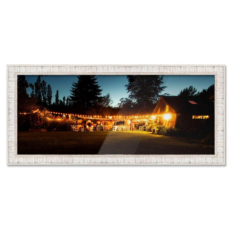 CustomPictureFrames.com 19x35 Frame White Barnwood Picture Frame - Modern Photo Frame Includes UV Acrylic Shatter Guard Front, Acid Free Foam Backing