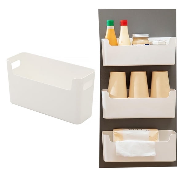 Plastic Makeup Organizer,White Wall Mounted Basket for Home,10x3.4x5.3In Large Size Adhesive Hanging Bin for Pantry,Wall,Countertops