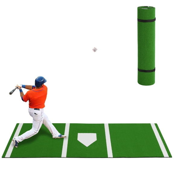 10x3.8ft Baseball Hitting Mat with Home Plate, 11mm Thick Turf & Non-Slip Base for Indoor/Outdoor Training