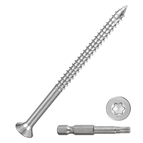 #10x3" Deck Screws - 65Pack - Good for Decks, Fences, Frames, Farms, Outdoor Furniture - 410 Stainless Steel Wood Screws W/ T25 Torx Star Drive Bit - Silver