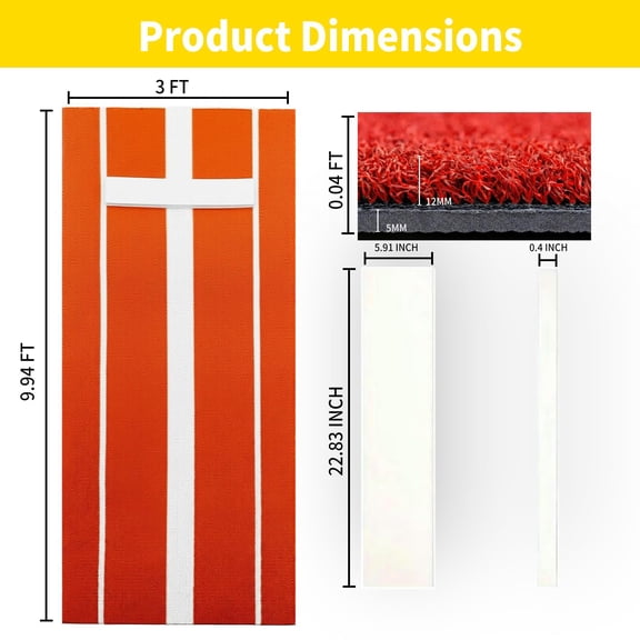 10x3-foot Softball Pitching Mat, High-Density Fade-Resistant Artificial Turf Baseball Practice Mat, Non-Slip Pitching Training Mat, Indoor/Outdoor Pitching Training Aid for Children/Adults