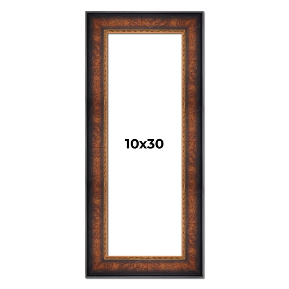 10x30 Frame Brown Walnut Gold Ornate Trim Solid Wood Plein Air Picture Frame | 3 Inch Moulding