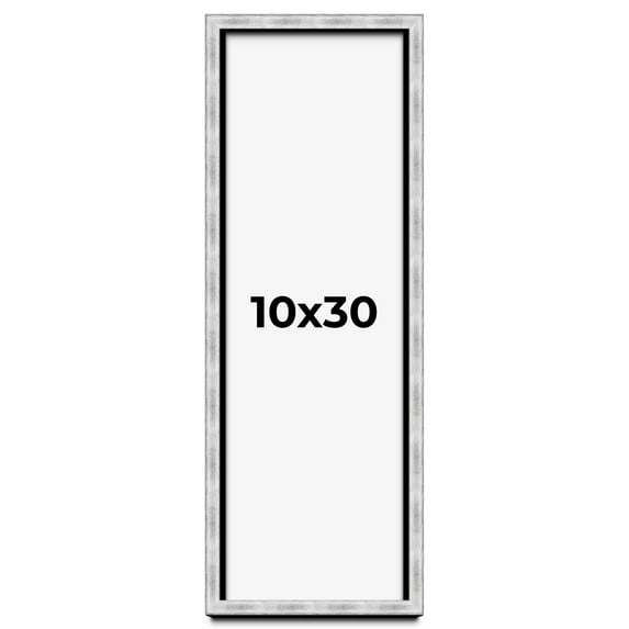 10x30 Frame Brushed Silver Solid Wood Picture Frame | 0.75 Inch Moulding Width | Rabbet Depth 0.75