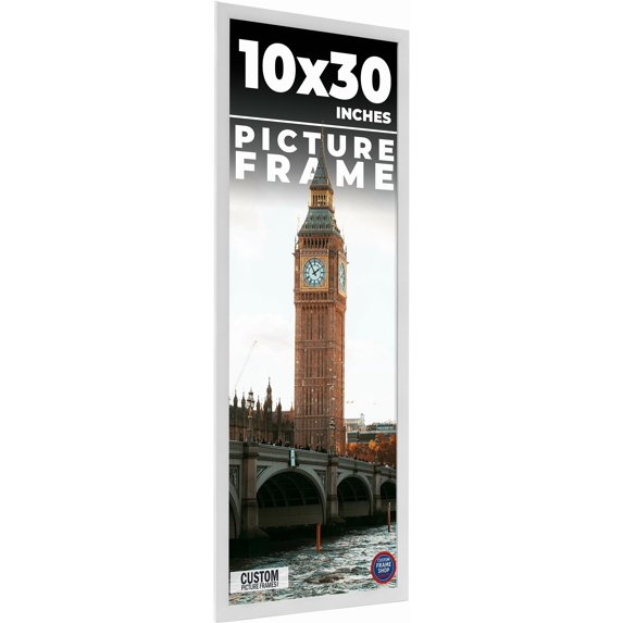 10x30 Frame White Solid Wood Picture Frame Includes UV Acrylic Shatter Guard Front, Acid Free Foam