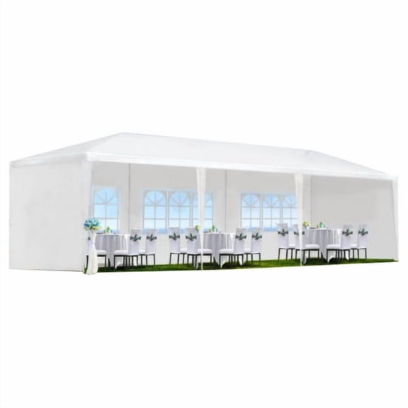 10x30 Ft Canopy Tent, Heavy Duty Party Tent with 5 Removable Sidewalls, Wind Ropes, Outdoor White Wedding Tents for Parties, Events, Backyard
