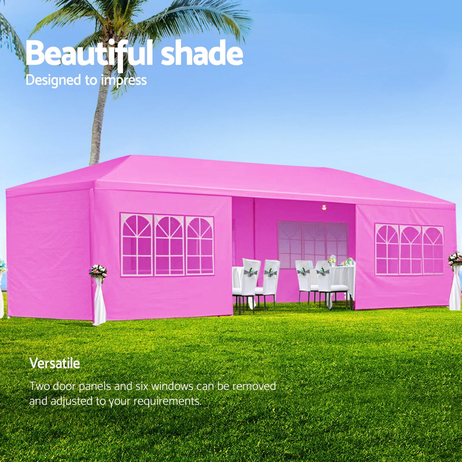 10x30 Party Tent Outdoor Canopy Tents for Parties, Heavy Duty Waterproof Gazebo Shelter with 8 Removable Sidewalls, Commercial Event Tent for Garden, Backyard, Market, Pink