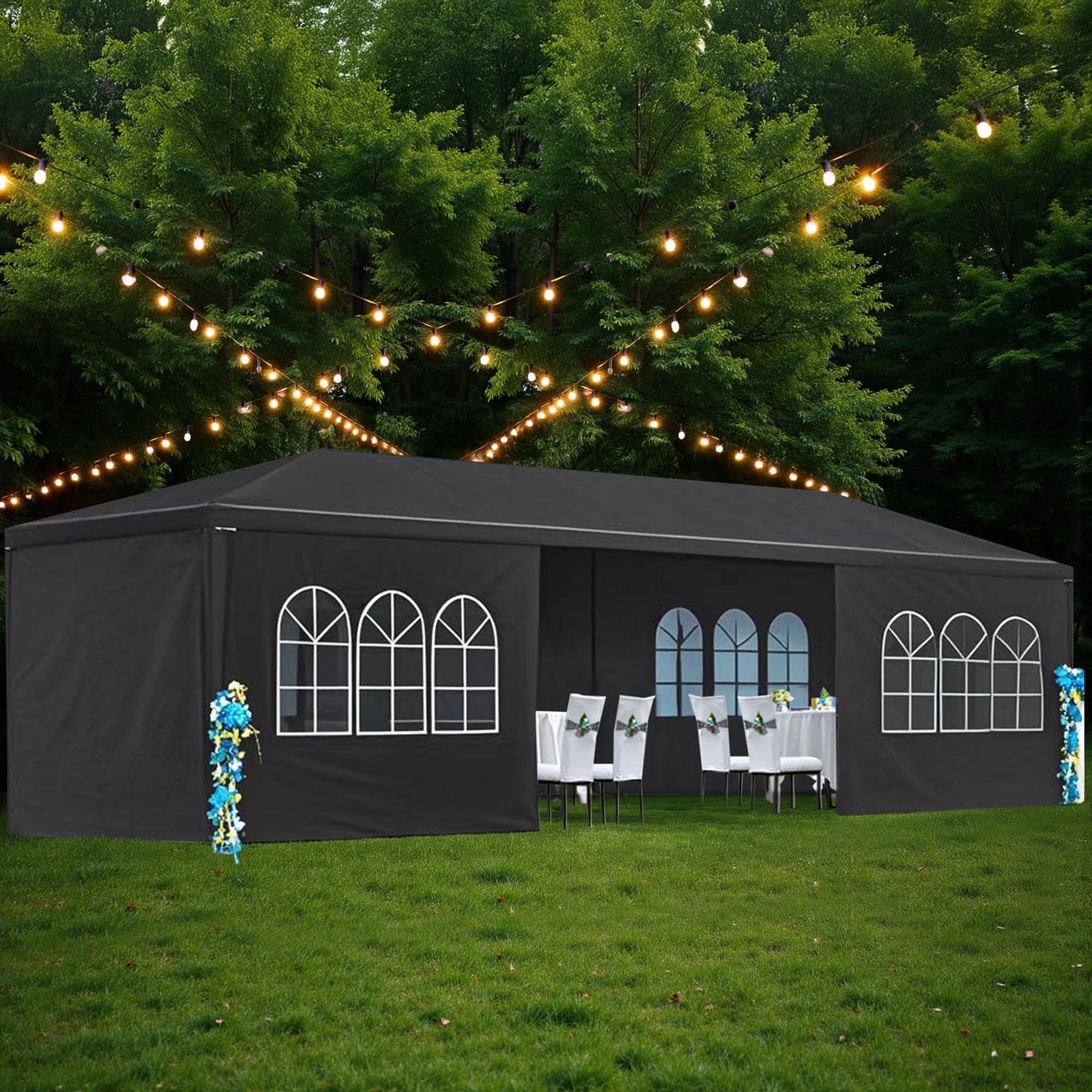 10x30' Wedding Party Canopy Tent Outdoor Gazebo with 8 Removable Sidewalls,Black