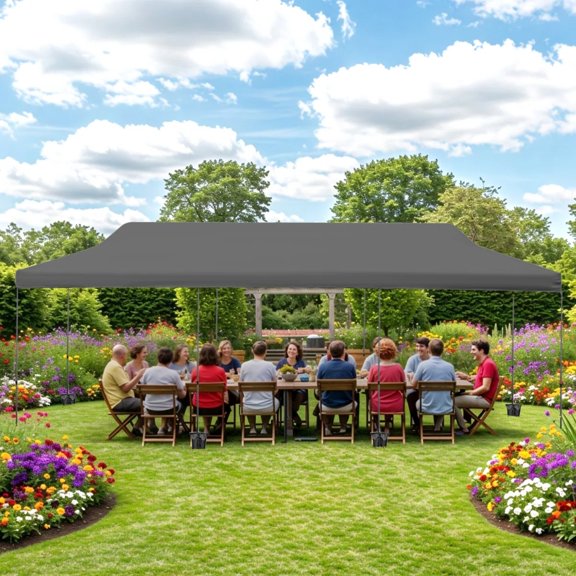 10x30Ft Pop Up Canopy Tent, Commercial Instant Canopy with Roller Bag, Sandbags, Wind Ropes & Stakes, Outdoor Shelter for Festivals & Events, Blue, Gray, White