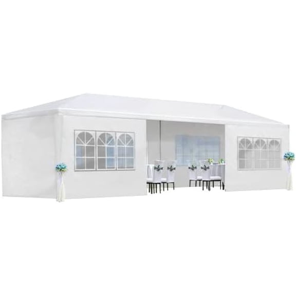 10x30ft Ez Pop up Canopy Tent with 8 sidewalls Easy Up Commercial Outdoor Canopy Wedding Party Tents for Parties All Season Wind & Waterproof Gazebo with Roller Bag (White, 10x30')$$Garden &