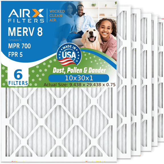 10x30x1 Air Filter MERV 8 Comparable to MPR 700 & FPR 5 Electrostatic Pleated Air Conditioner Filter 6 Pack HVAC AC Premium USA Made 10x30x1 Furnace Filters by AIRX FILTERS WICKED CLEAN AIR.