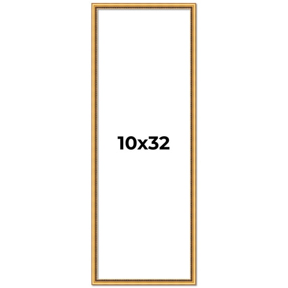 10x32 Frame Beaded Gold Solid Wood Picture Frame | 0.75 Inches Moulding Width | Liscio Oro