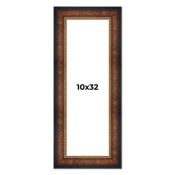 10x32 Frame Brown Walnut Gold Ornate Trim Solid Wood Plein Air Picture Frame | 3 Inch Moulding