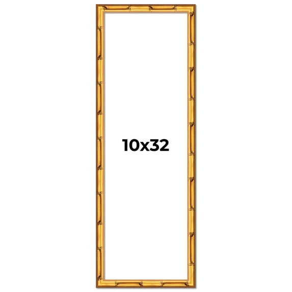10x32 Frame Gold Bamboo Solid Wood Picture Frame | 1 Inch Moulding Width | Interior Frame Depth