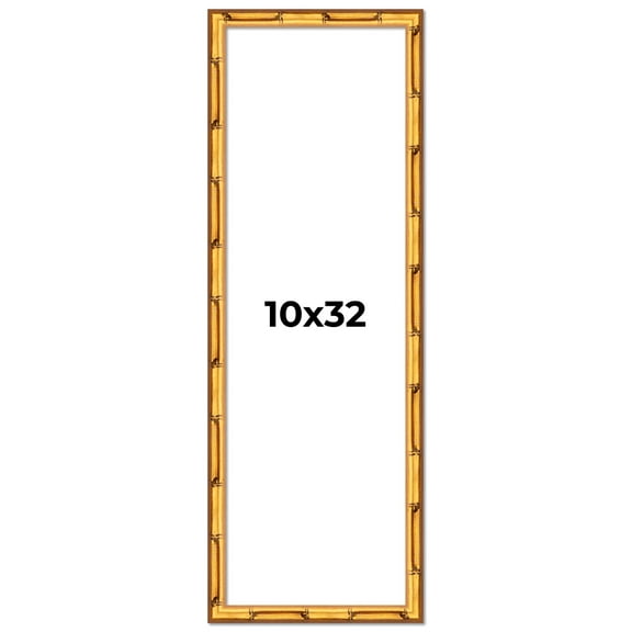 10x32 Frame Gold Bamboo Solid Wood Picture Frame | 1 Inch Moulding Width | Interior Frame Depth