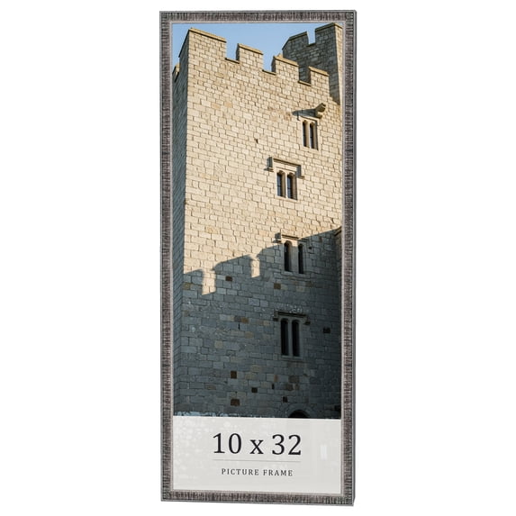 10x32 Frame Silver Grey Distressed Solid Wood Picture Frame | 0.75 Inch Moulding Width | Interior