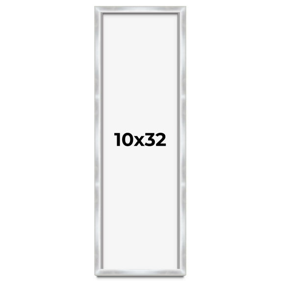 10x32 Frame Silver Whitewashed Wood Grain Solid Wood Shadow Box | 0.75 Inch Moulding Width | 0.75