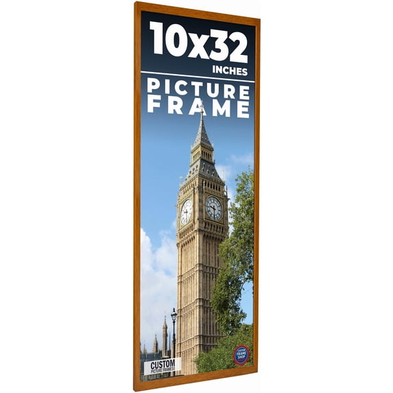 10x32 Slim Profile Brown Picture Frame - UV Acrylic, Foam Board Backing, Hanging Hardware