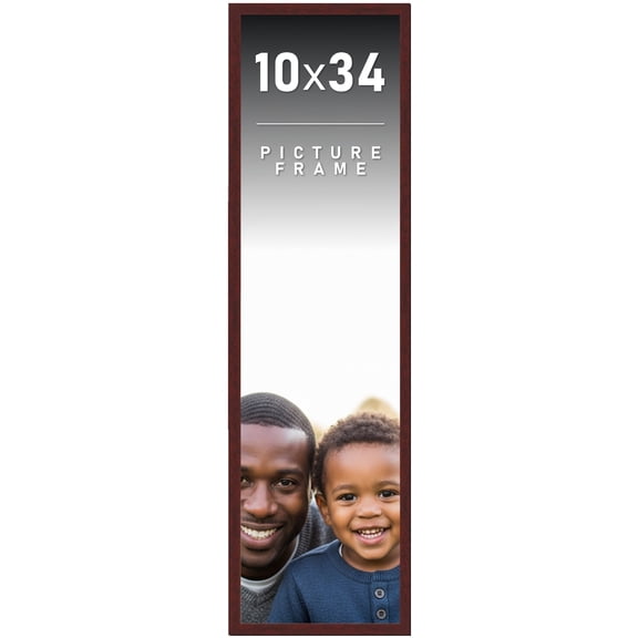 10x34 Frame Brown Mahogany Solid Wood Picture Frame Includes UV Acrylic Plexiglass, Acid Free Foam