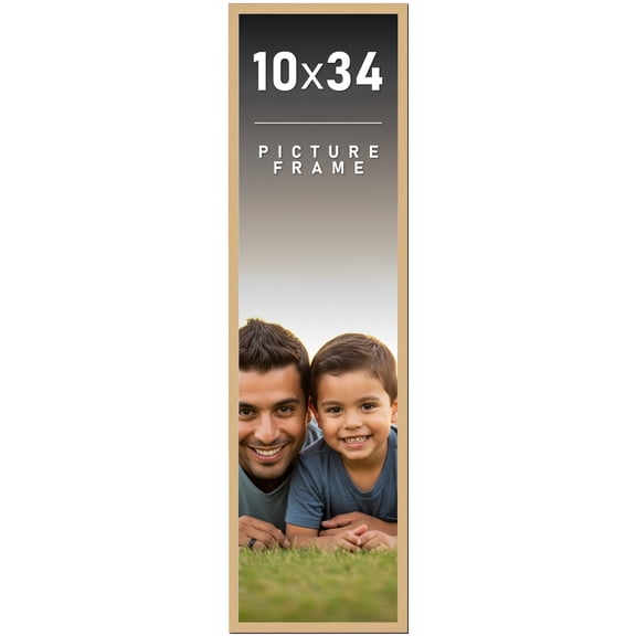 10x34 Frame Natural Wood Picture Frame | 0.75 Inch Moulding Width | with UV Acrylic Plexiglass,